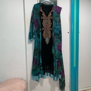 Black and floral Pakistani anarkali dress